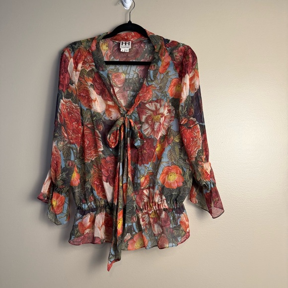 Haute Hippie Tops - Haute Hippie Silk Sheer Floral Blouse